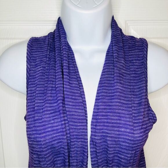 Casual Land Sleeveless Stripe Deco Button Shawl Vest Purple S - Picture 3 of 11